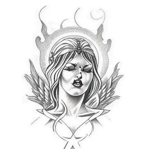 mara slavic goddess of death and rebirth of nature, end of winted ang beggining of spring tattoo design idea