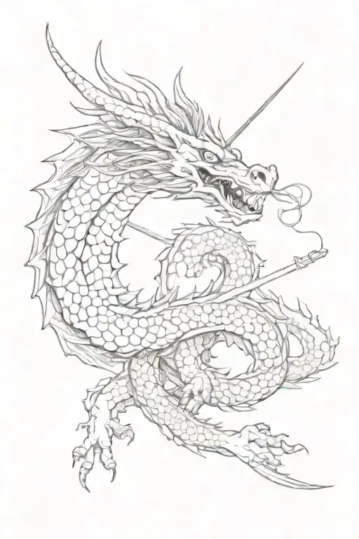 Japanese dragon with katana tattoo design idea