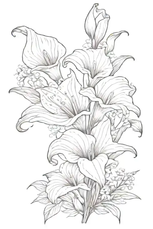 calla lily and aster flowers tattoo design idea