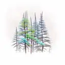 A whimsical forest scene with vibrant Peruvian lilies blooming among towering trees tattoo design idea