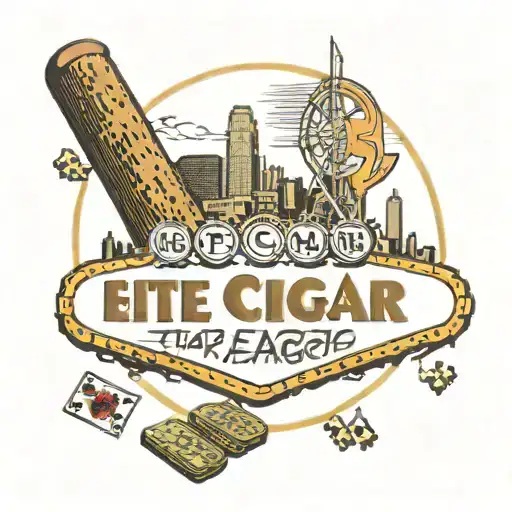 a lit cigar, poker chips, playing cards, framed in the Chicago skyline, with the North Avenue beach street sign at top tattoo design idea