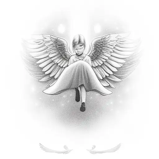 Name Bles'synn with the angel halo on top on the B.. Underneath always in my heart May 2023 with a dove tattoo design idea