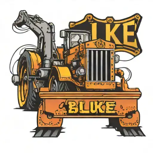 luke name with bulldozer tattoo design idea
