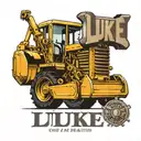 luke name with bulldozer tattoo design idea