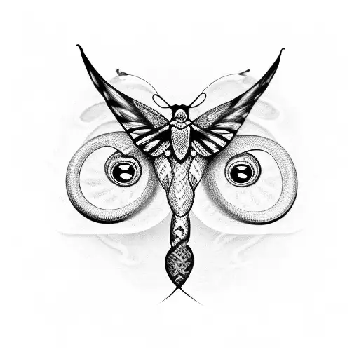 Snake with 3 eyes and moth wings tattoo design idea