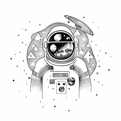 spaceman and card deck tattoo design idea