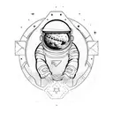 spaceman and card deck tattoo design idea