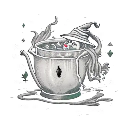 witch brewing potion in cauldron tattoo design idea
