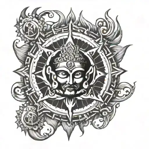trident vajra sudarshan chakra tattoo design idea