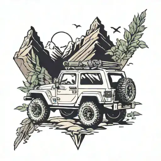 MOUNTAINS, JEEP 4X4, CAMPOBEIBOL tattoo design idea