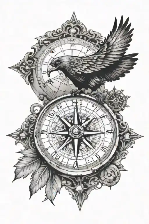 condor compass surrounded tattoo design idea