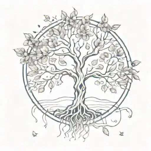 tree of life with half leaves falling tattoo design idea