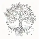 tree of life with half leaves falling tattoo design idea
