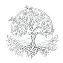 tree of life with half leaves falling tattoo design idea