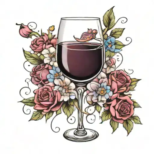 wine glass and flowers wrapped tattoo design idea