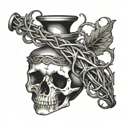 crown of thorns hourglass skeleton hand tattoo design idea