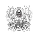 st Benedict back of emblem with angel warrior silhouette flying in front tattoo design idea