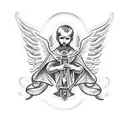 st Benedict back of emblem with angel warrior silhouette flying in front tattoo design idea