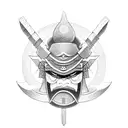 a samurai with an emblem with the letter m on his head tattoo design idea