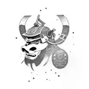 a samurai with an emblem with the letter m on his head tattoo design idea