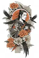 Itachi Uchiha with crows and feathers tattoo design idea