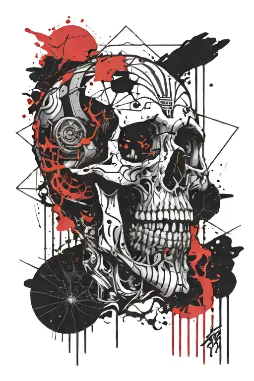skull Egypt black and red meaningful brain galaxy  tattoo design idea