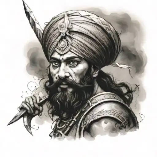 Sikh warrior battling tattoo design idea