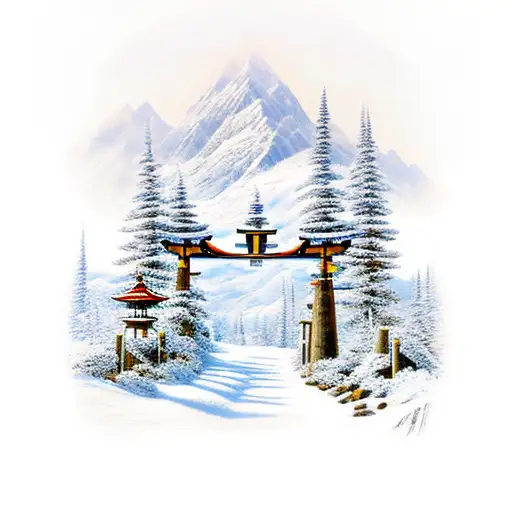 Mountain Scene with Torii Gates tattoo design idea