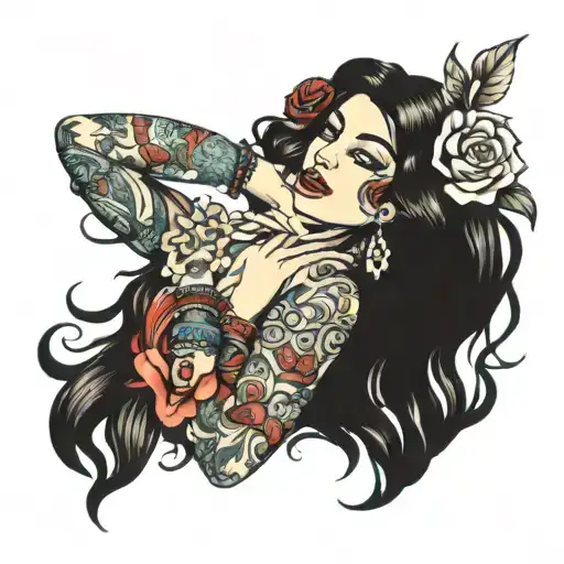 gypsy girl side profile tattoo design idea