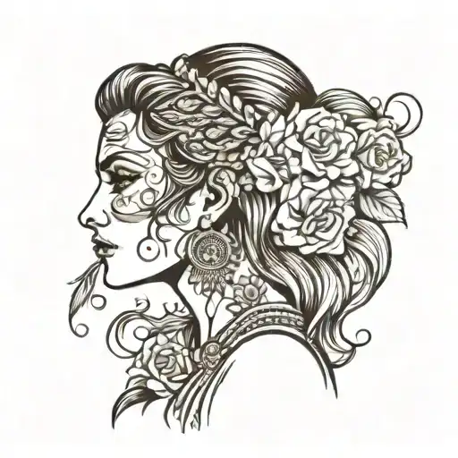 gypsy girl side profile tattoo design idea