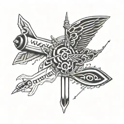 A tattoo design combining elements of Foo Fighters, Nirvana, and Korn logos in a unique and cohesive way tattoo design idea