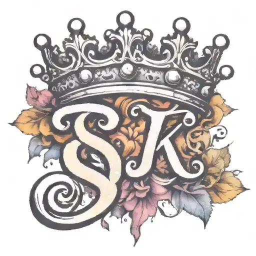 the letters s&k with a crown tattoo design idea