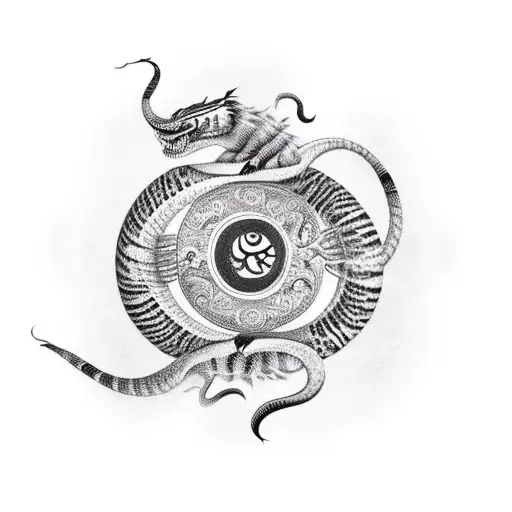 king cobra and tiger inside ying and yang tattoo design idea
