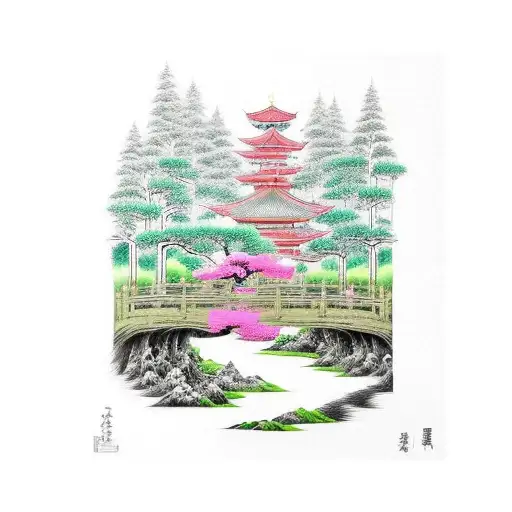 forest with a long bridge tattoo design idea