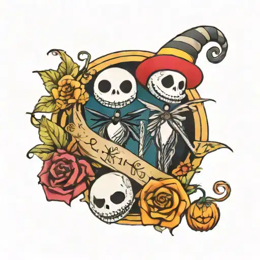 nightmare before Christmas characters colorful  tattoo design idea