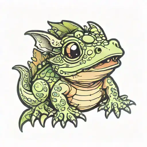 cute little dragon with tiny frog tattoo design idea