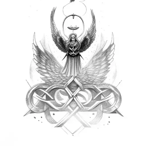 Full sleeve, Norse mythology, Valkyrie wings, Thor's hammer tattoo design idea