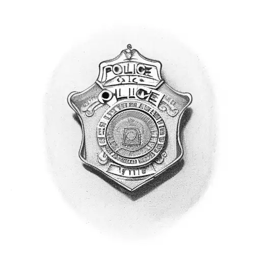 An antique police badge with a vintage camera inside tattoo design idea