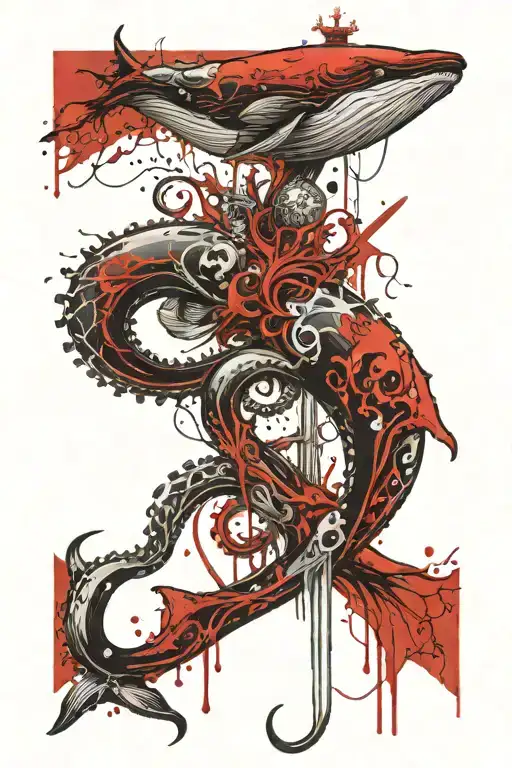 whale, octopus, Poseidon holding a trident tattoo design idea