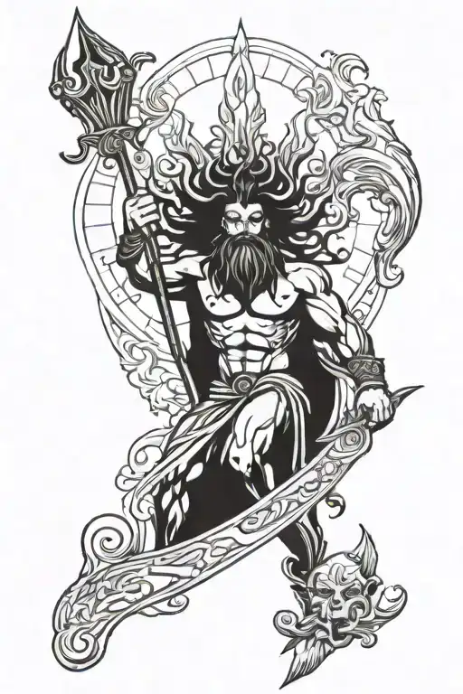  Poseidon holding a trident tattoo design idea