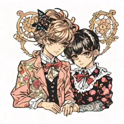 two boys in lolita fashion with glitter  tattoo design idea