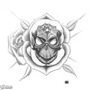 spider web, red rose, skull, tattoo design idea