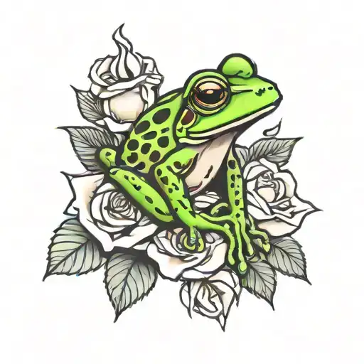 frog on rose  tattoo design idea