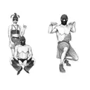 two people in balaclava on a black background tattoo design idea