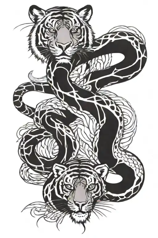 Snake wrapped around a tiger tattoo design idea