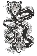 Snake wrapped around a tiger tattoo design idea