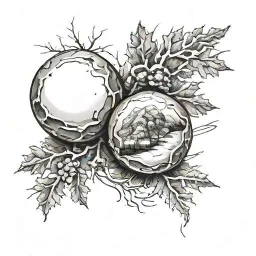 Paired tattoo in the form of a snowball and a coal tattoo design idea