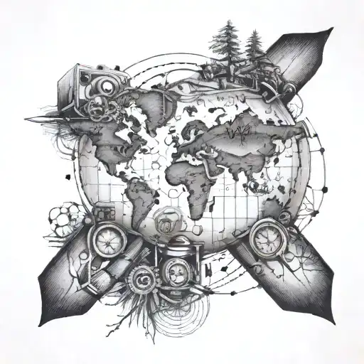 tatoo for hand, world map, globe, travel, snowboarding, 3D design, tree of life, compass, motorcycle, cassette tape and  tattoo design idea