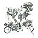 tatoo for hand, world map, globe, travel, snowboarding, 3D design, tree of life, compass, motorcycle, cassette tape and  tattoo design idea