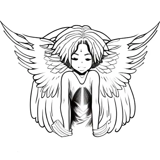 African American angel with locs and wings in an anime style tattoo design idea